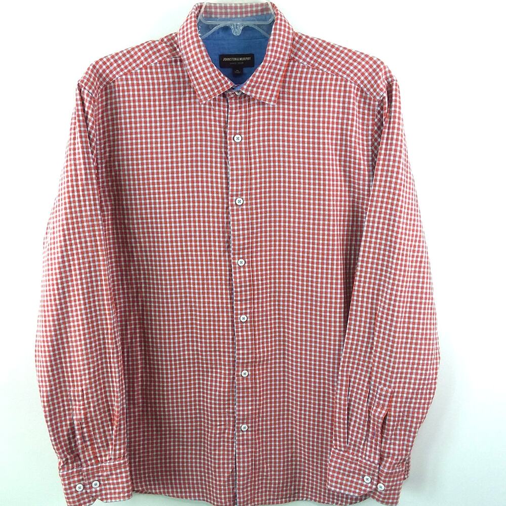 Johnston & Murphy Double-Layer‎ Men's Long-Sleeve Shirt Red Gingham XL